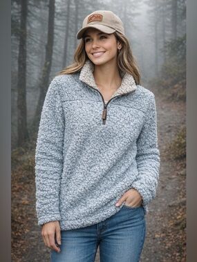 True Grit Blue Sherpa Quarter Zip Pullover Fleece Women’s Medium Cozy Soft 29”